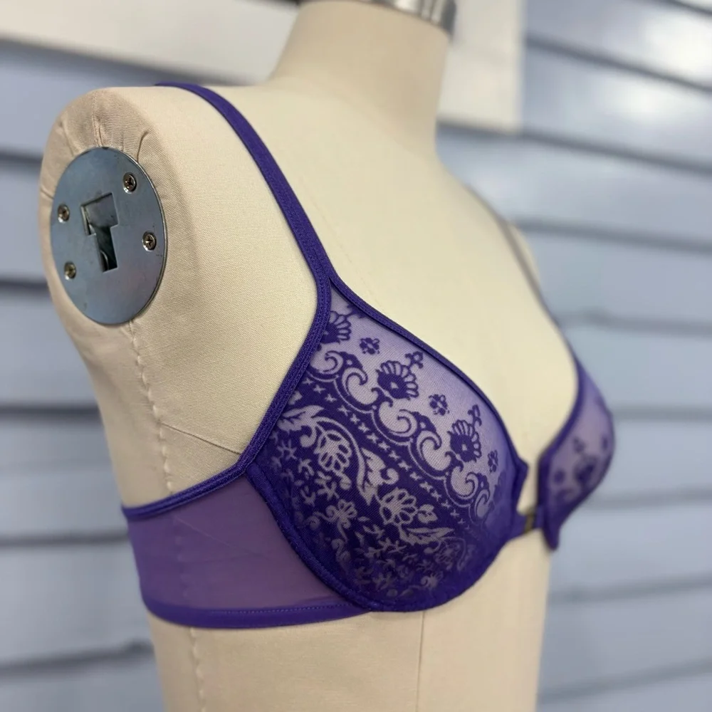 Vintage Y2K Victoria’s Secret Burnout Velvet Purple Front Hook Bra - Picture 2 of 5